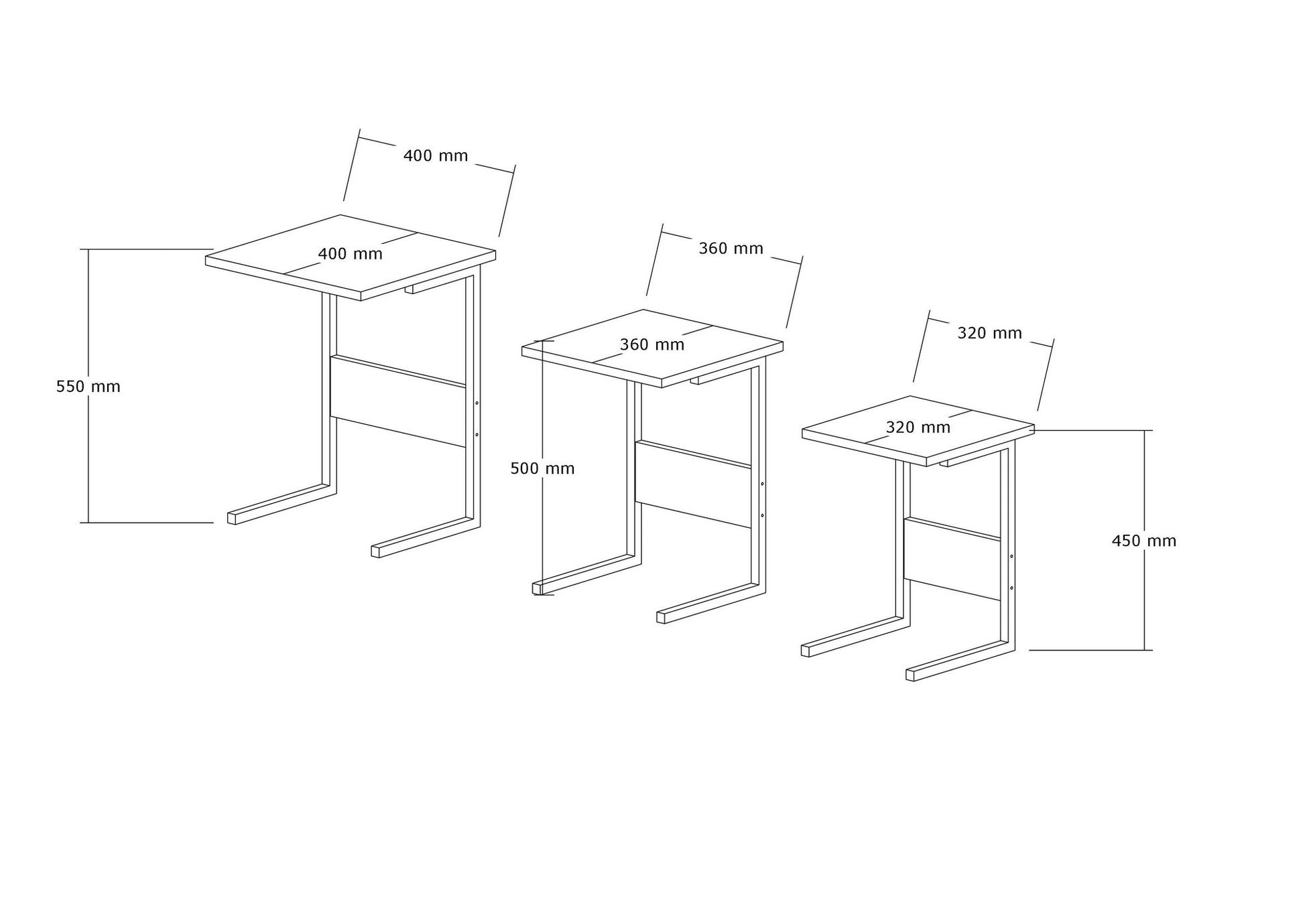 Table gigogne (3 pièces) Sali - Black, Anthracite