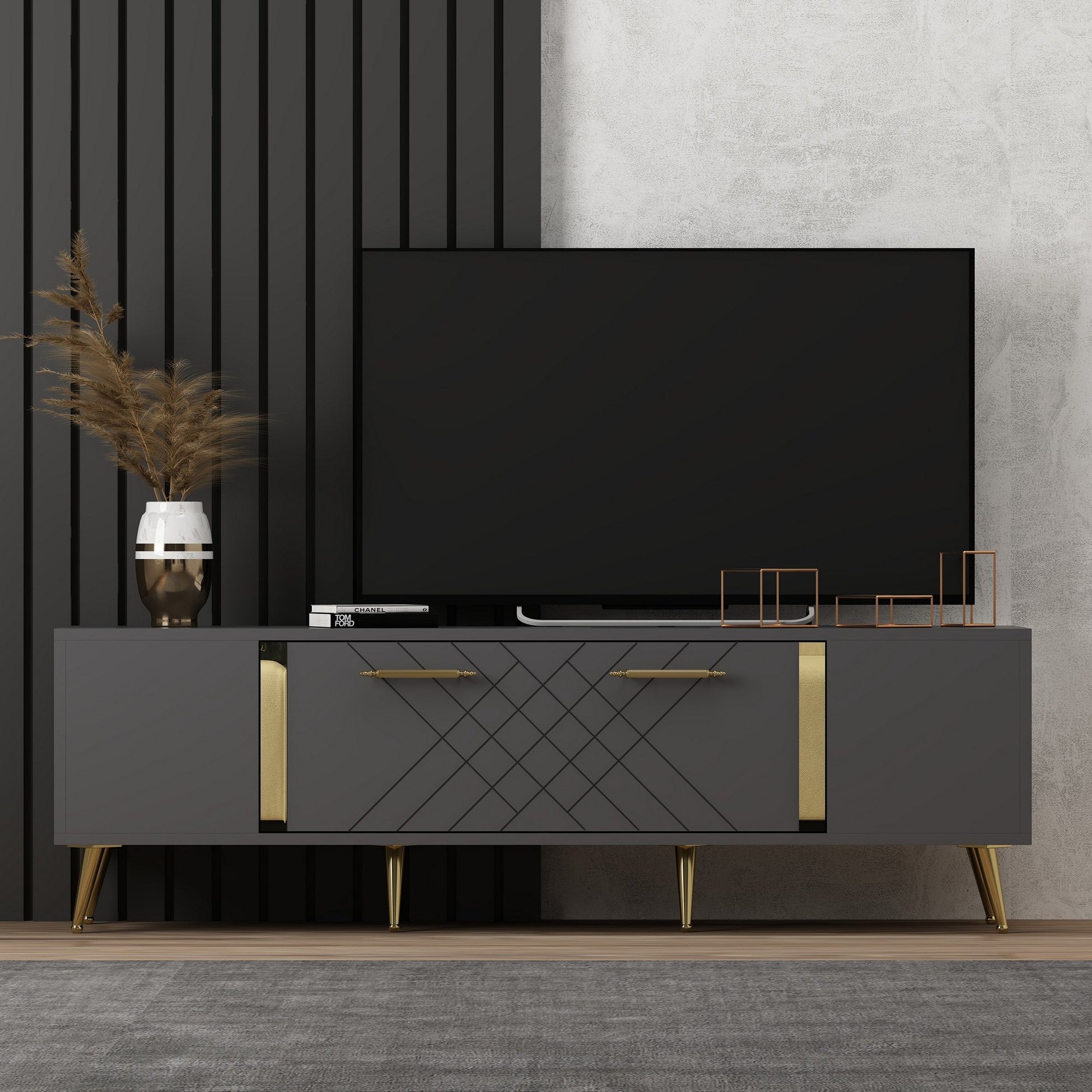 Meuble TV Detas - Anthracite, Gold