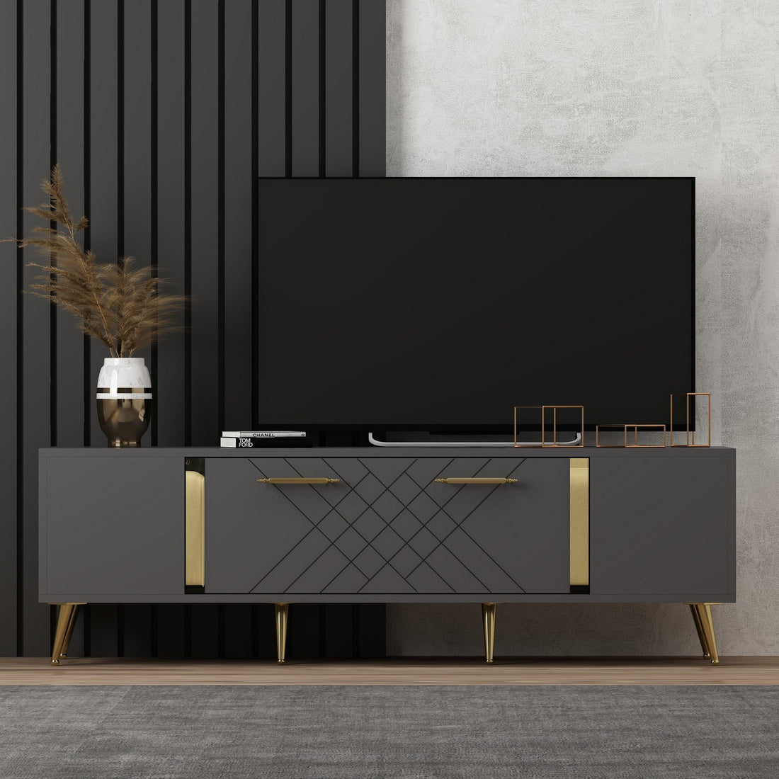 Meuble TV Detas - Anthracite, Gold