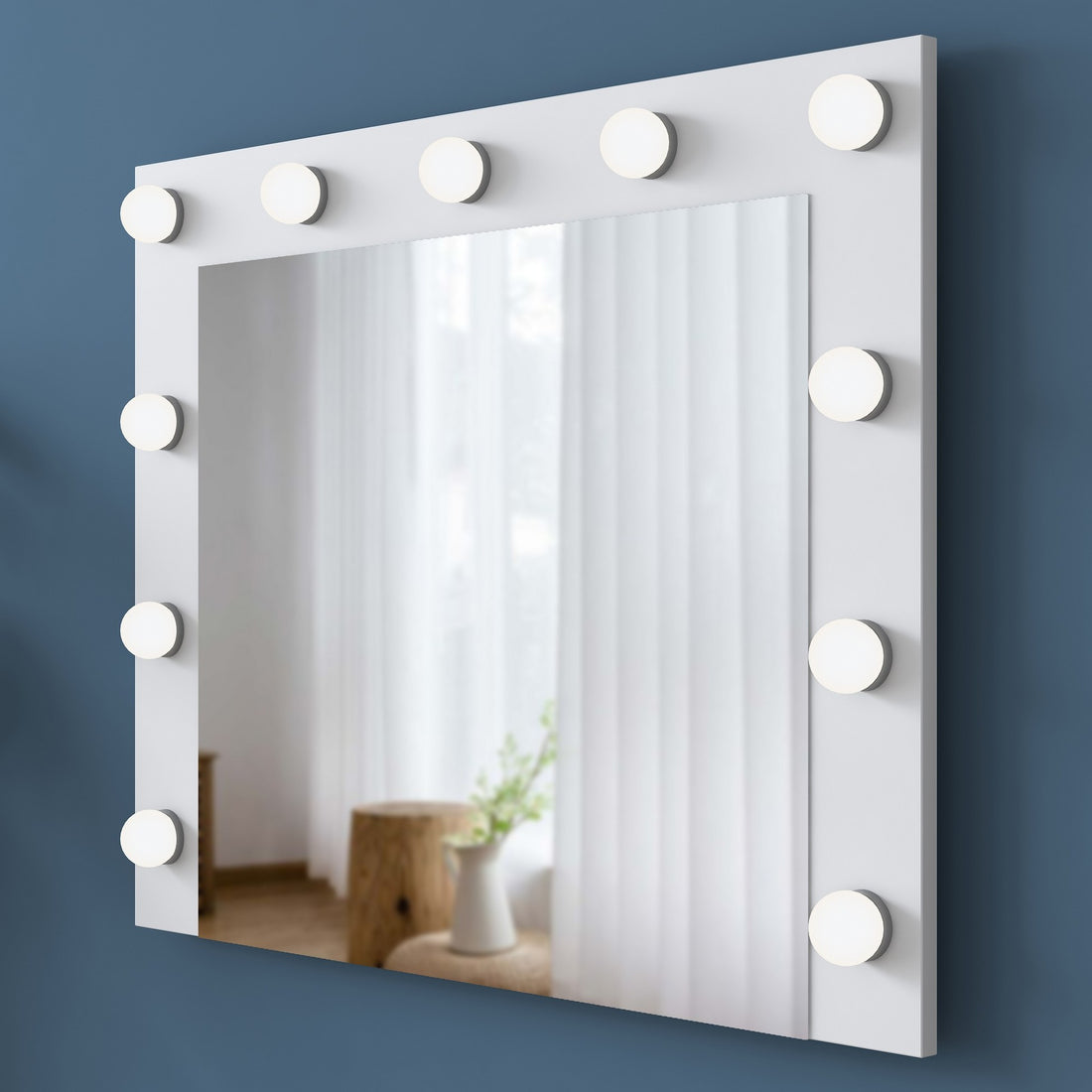 Coiffeuse moderne avec miroir LED et dessus Transparent Beline L120cm Blanc