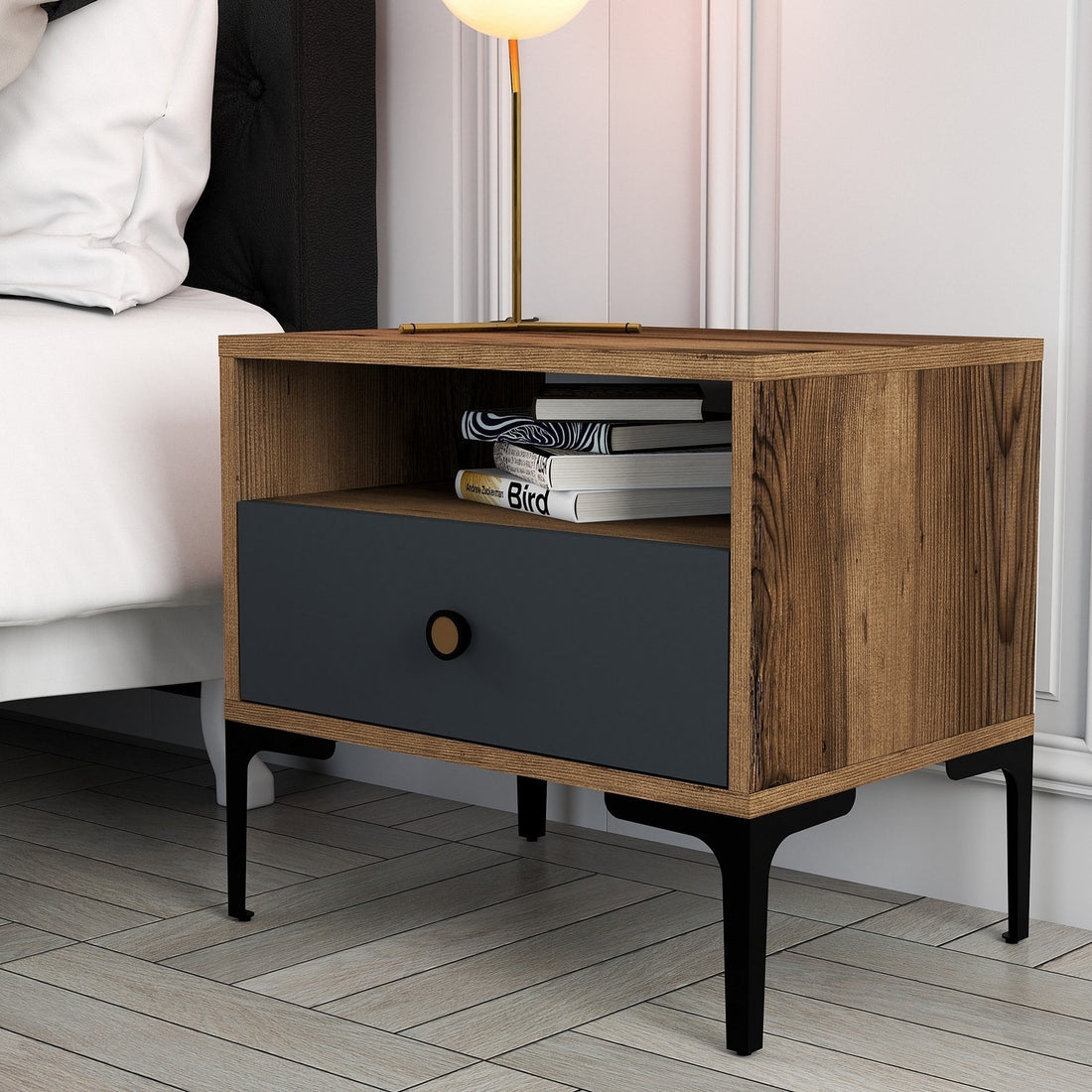 La table de nuit Lizbon 529 - Walnut, Anthracite