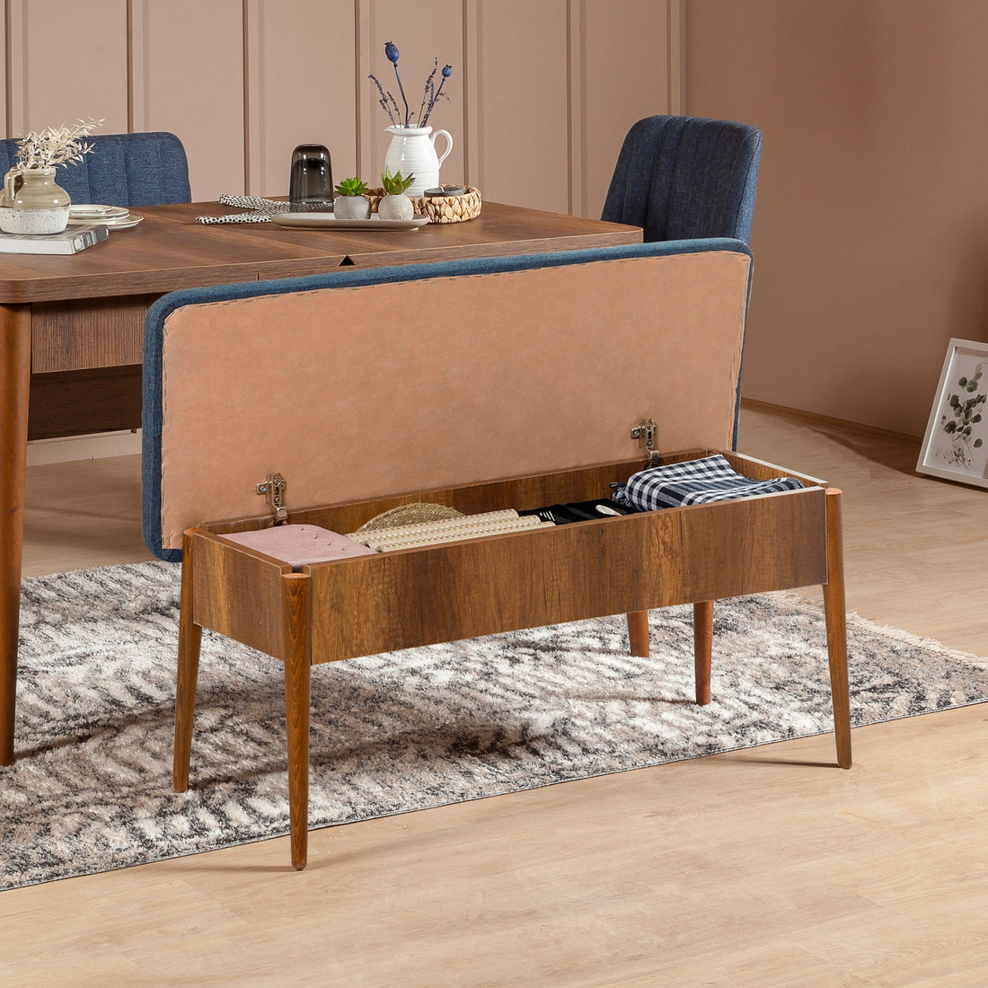 Banc Vina Bench Dark Blue, Walnut