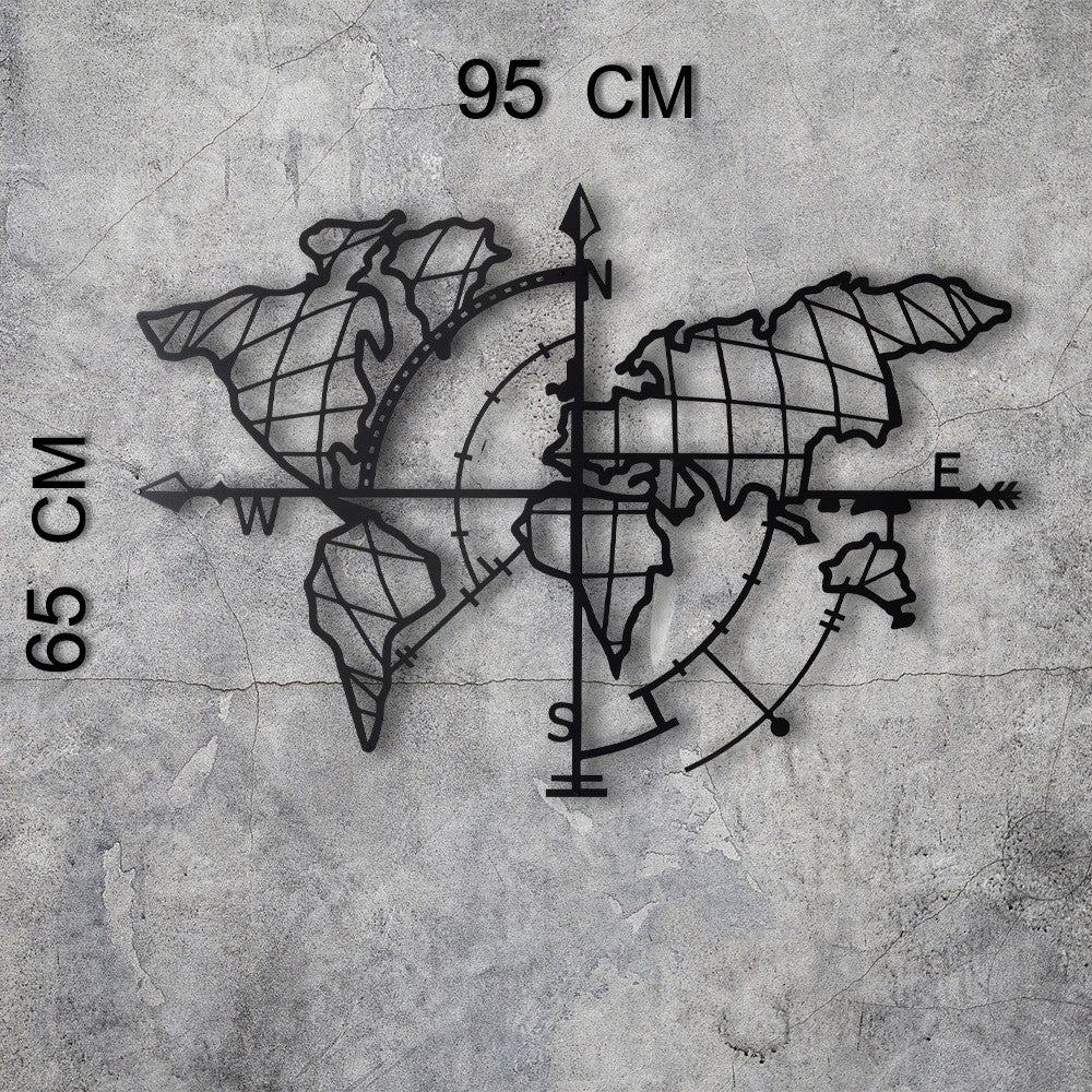 Accessoire mural en métal décoratif World Map Compass Led - Black