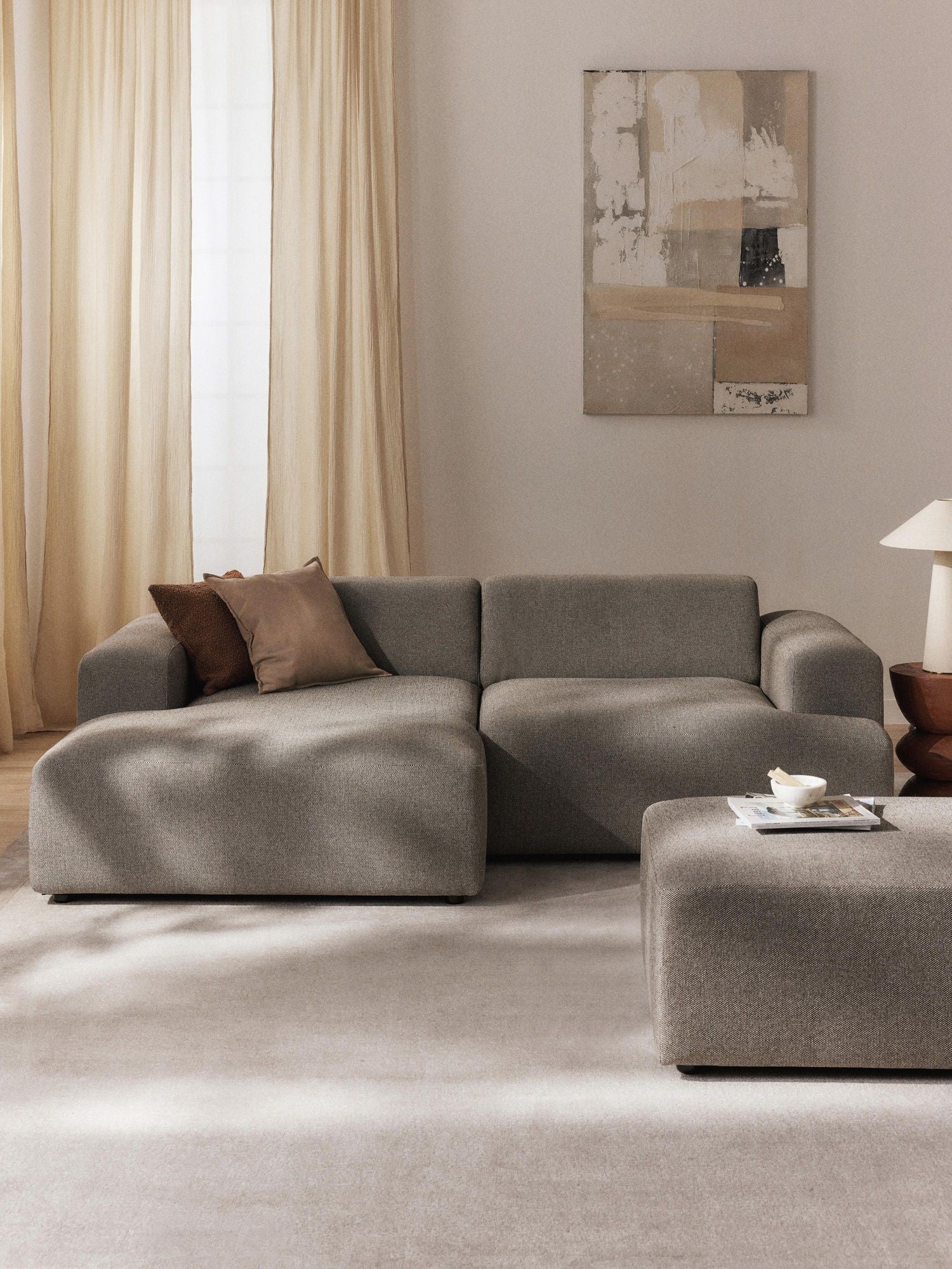 Canapé d'angle 3 places Molly Mini en tissu lin