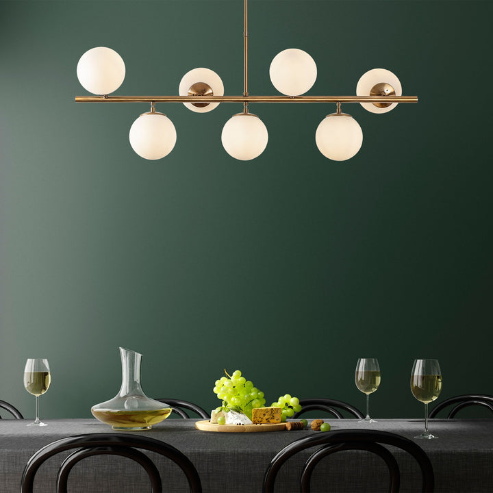 Suspension 7 lampes horizontale ajustable Holla L113cm Verre Blanc et Métal Or