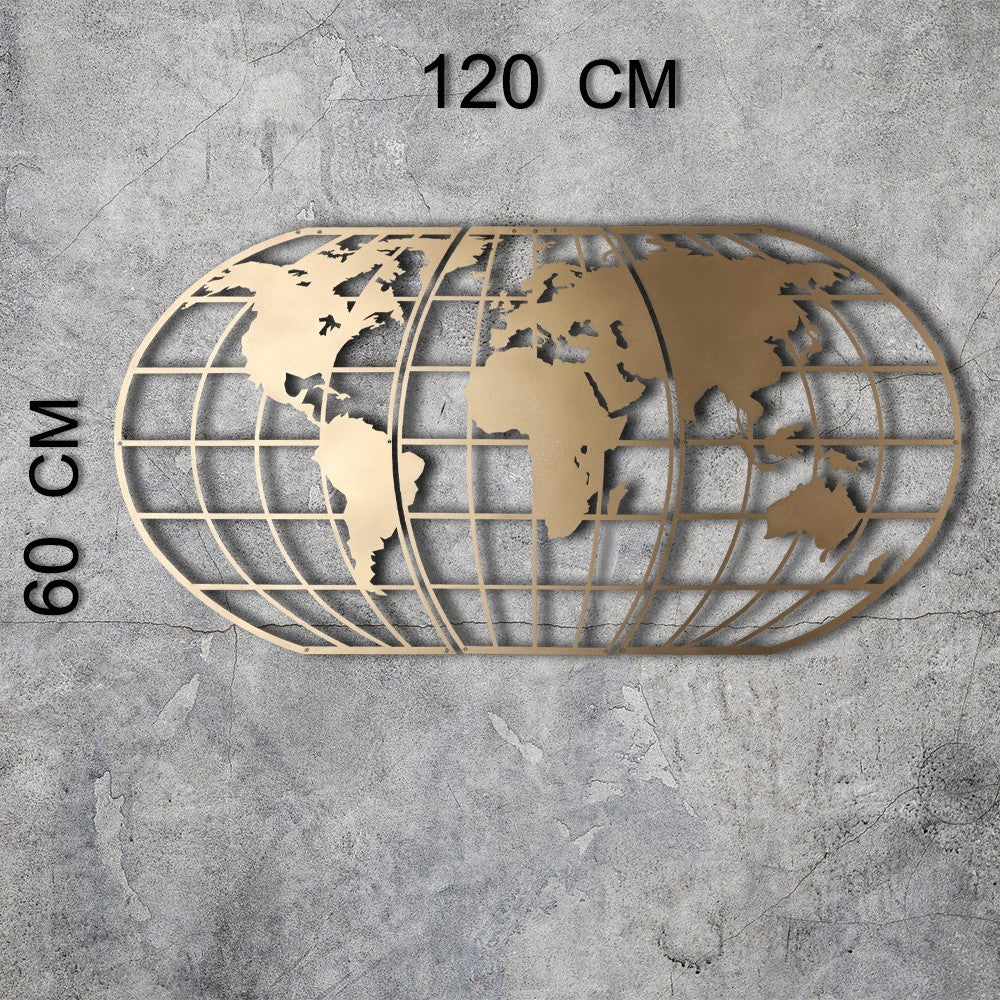 Accessoire mural en métal décoratif World Map Globe - Gold