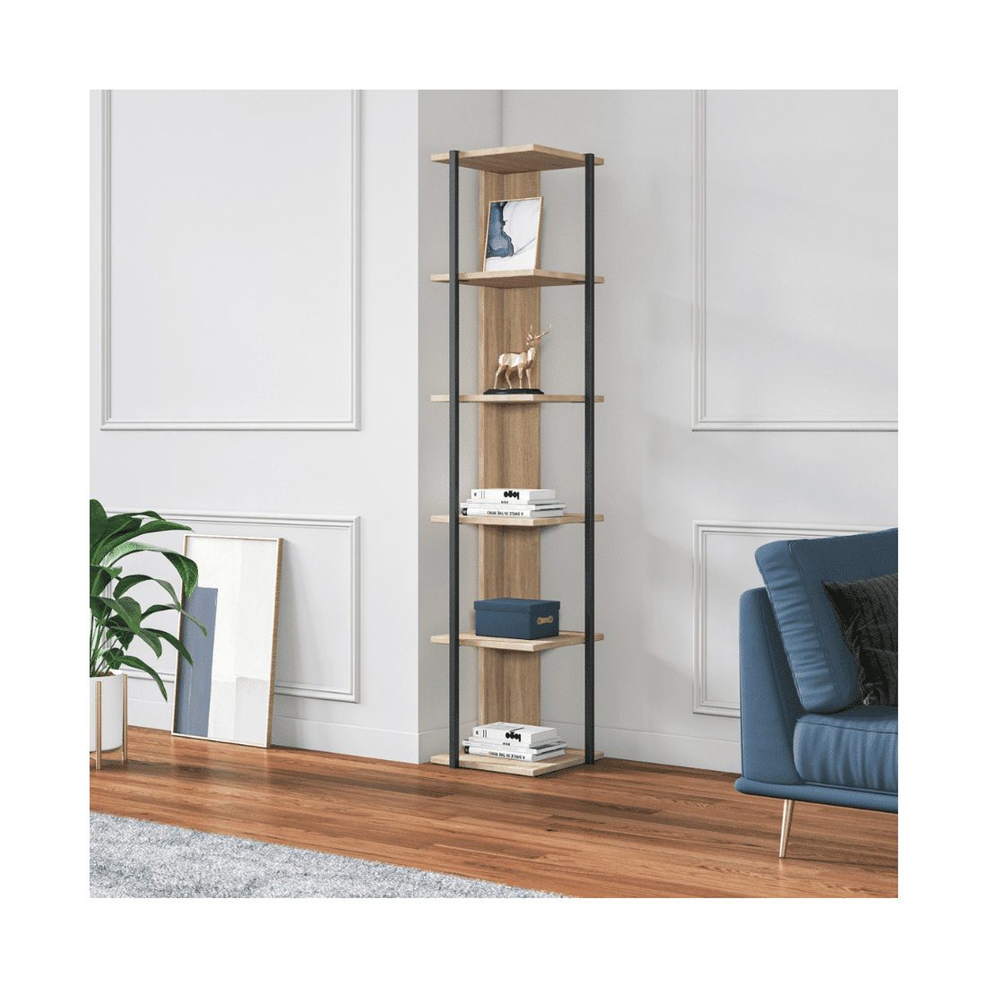 Etagères bibliothèque d'angle Furba L35xH170cm Noyer et Noir