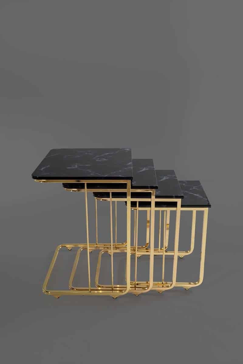 Vegas Table Gigognes en Marbre Motifs Noir