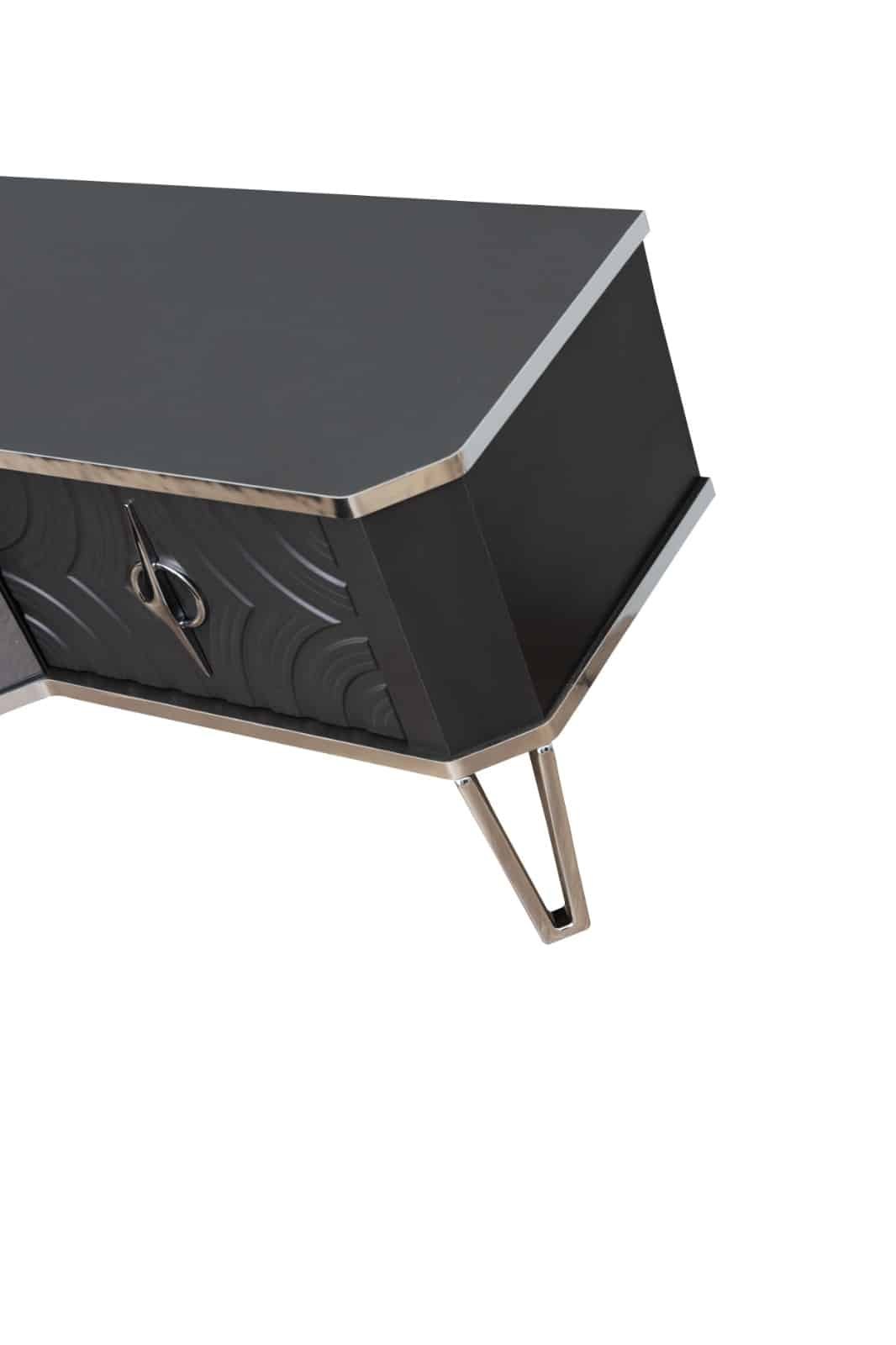 Viyana Meuble TV  Avec Cheminée Chrome Anthracite