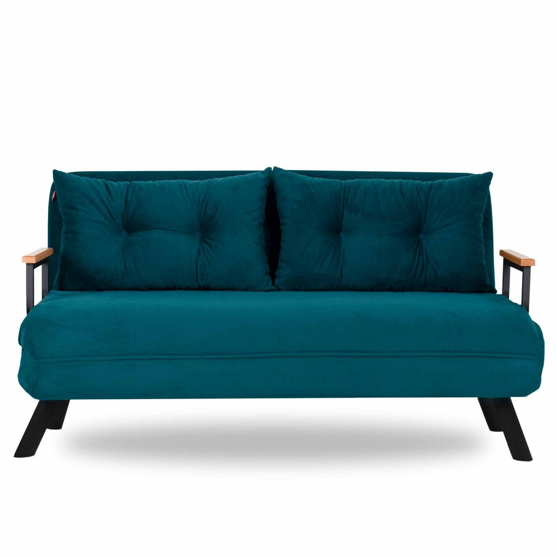 Canapé 2 places convertible Yolanda Métal Noir et Tissu Bleu canard