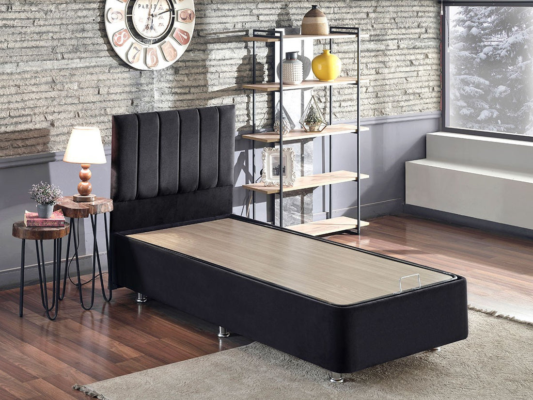 Base de lit unique et tête de lit Ela Single - Black (90 x 190)