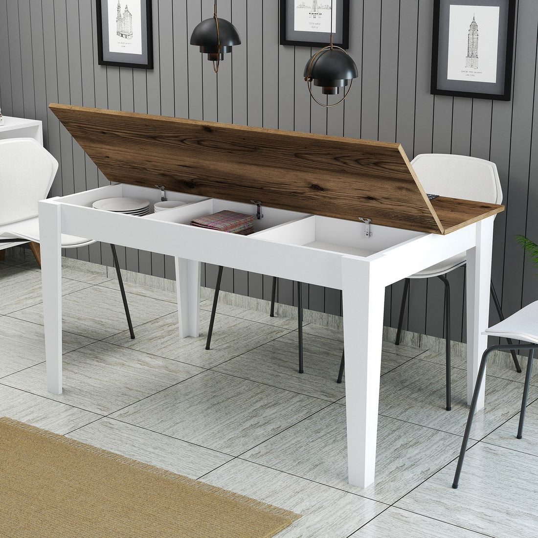 Table à manger Milan 520 - Walnut, White