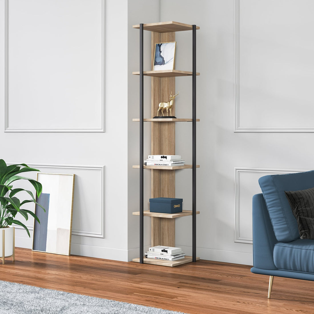 Etagères bibliothèque d'angle Furba L35xH170cm Noyer et Noir