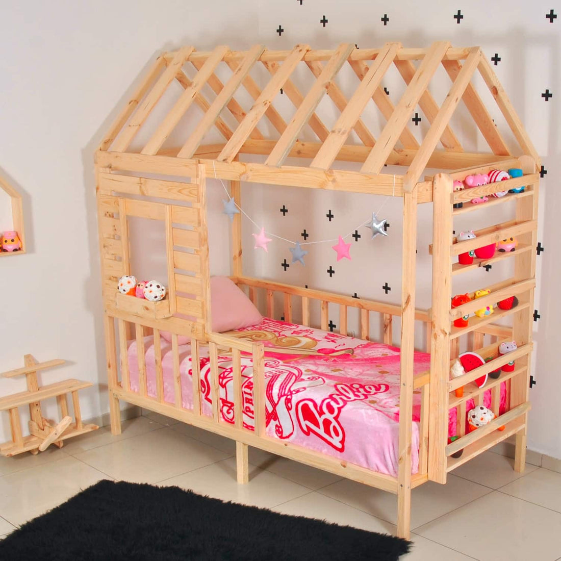 Lit cabane enfant Menekşe ,bois 90x190cm