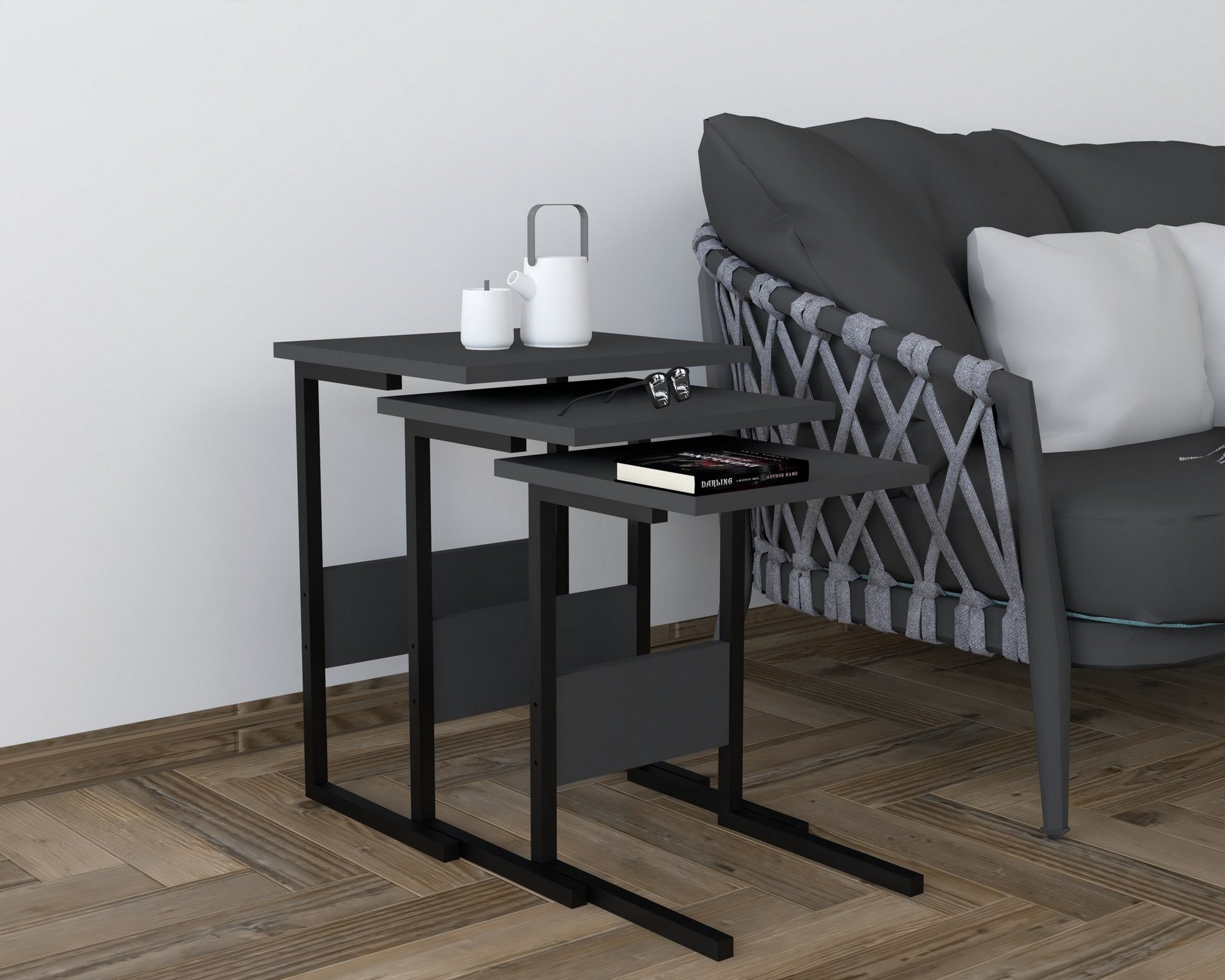 Table gigogne (3 pièces) Sali - Black, Anthracite