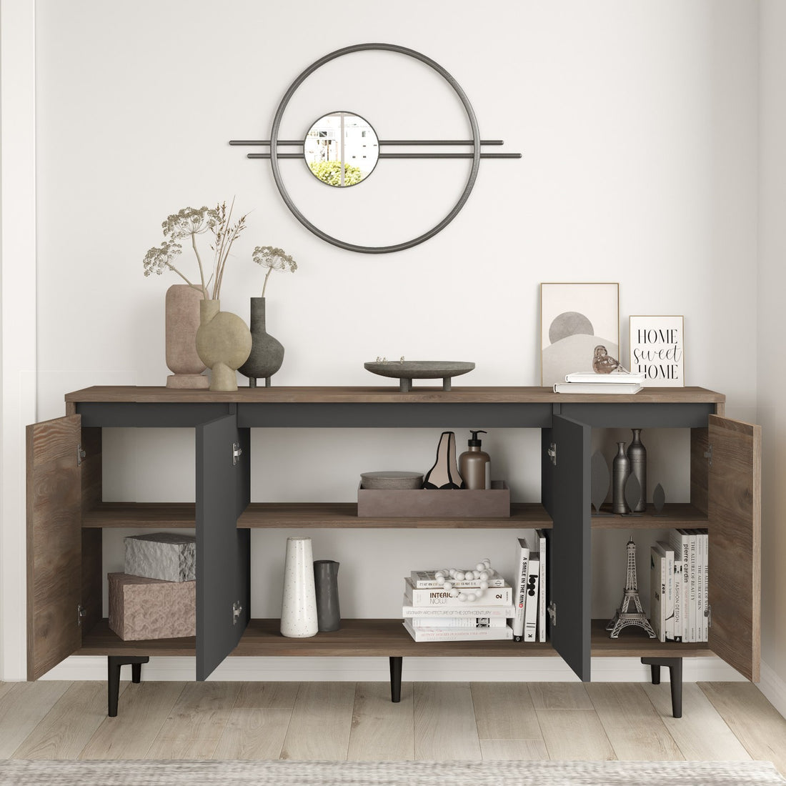 Ensemble de meuble de salon 3 pièces Tossa Bois foncé et Anthracite
