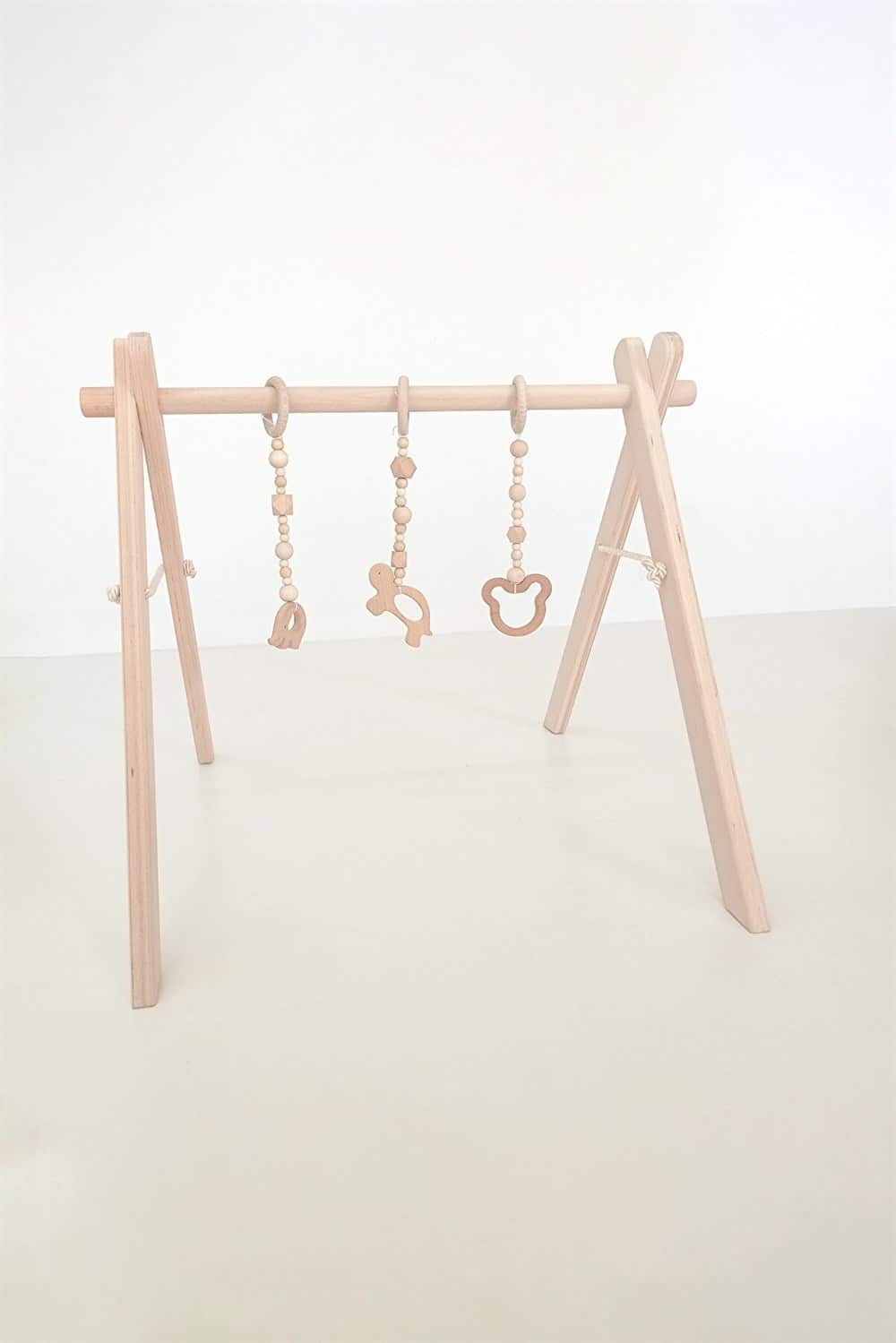 Portique d'Éveil en Bois pour Bébé - Avec 3 jouet en bois