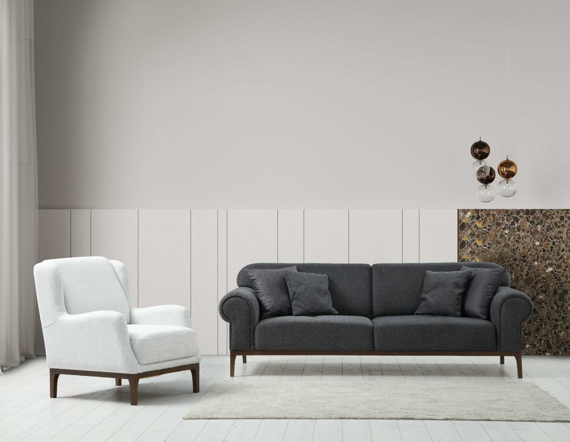 Canapé London Set - Dark Grey, Ares White