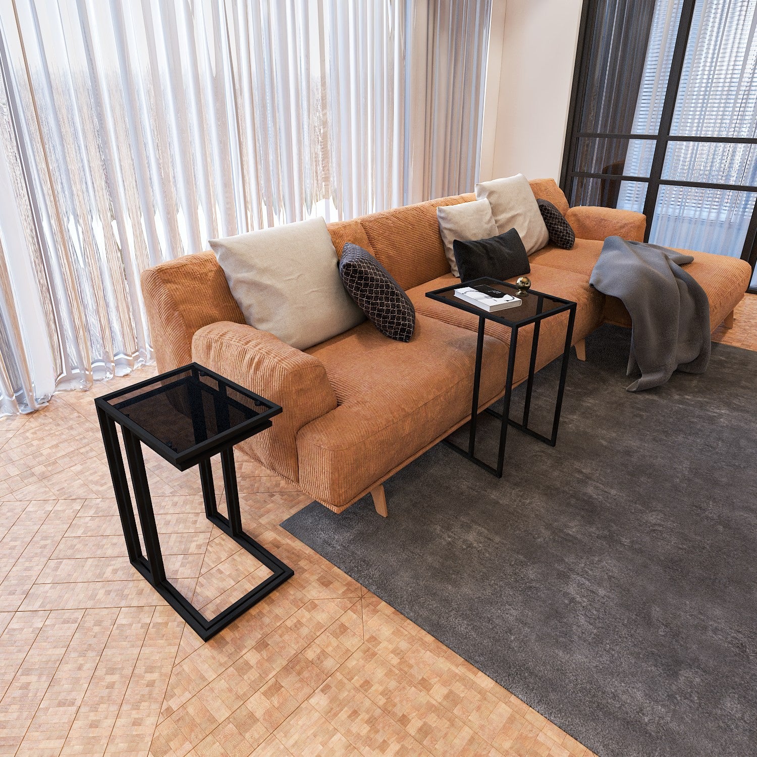 Table de nidification (3 pièces) İbiza - Black, Smoked Glass