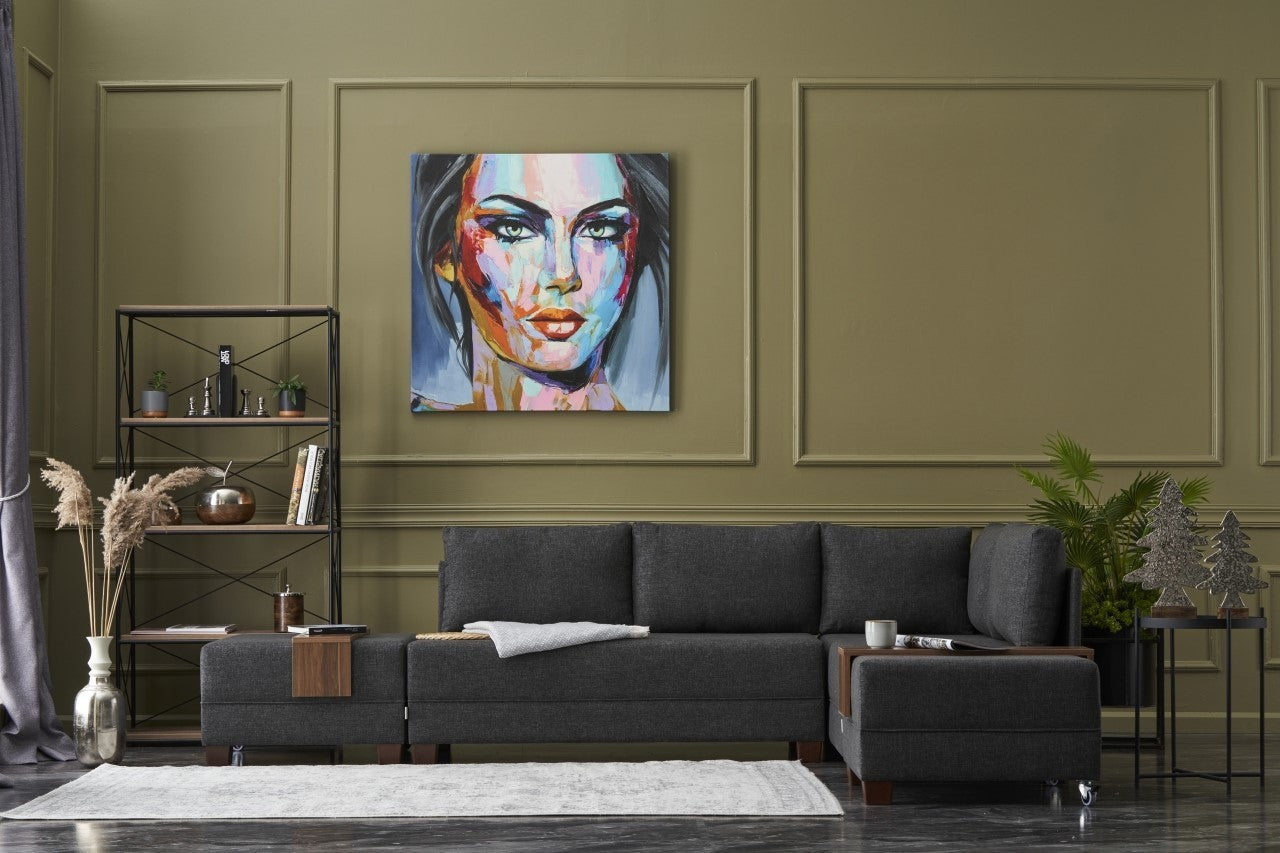 Canapé d'angle droite Tikona 280 cm - Anthracite- 5 places - Tissu