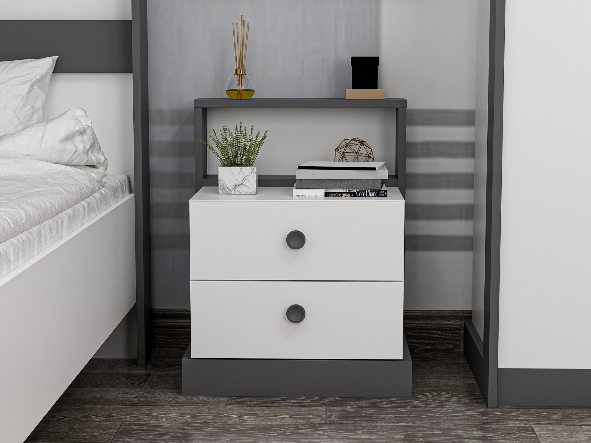 La table de nuit Life - White, Anthracite