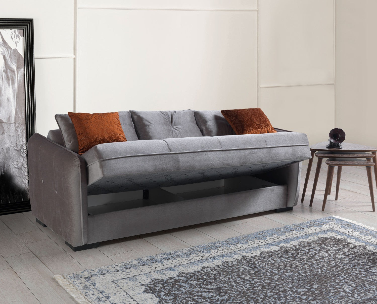 Torino canapé lit clic-clac 3 places avec coffre de rangement