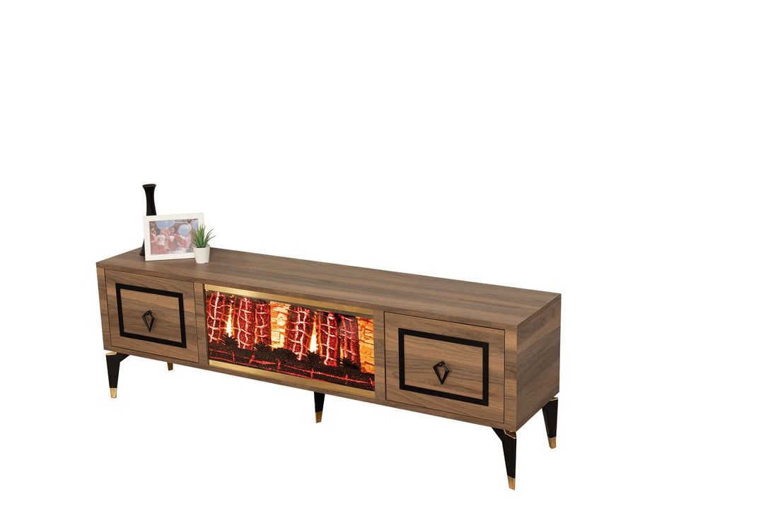 Milano Meuble TV Avec Cheminée Noyer Noir