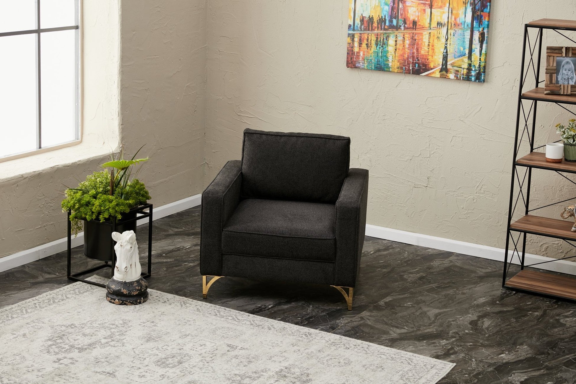 Canapé 1 place Berlin - Anthracite, Gold