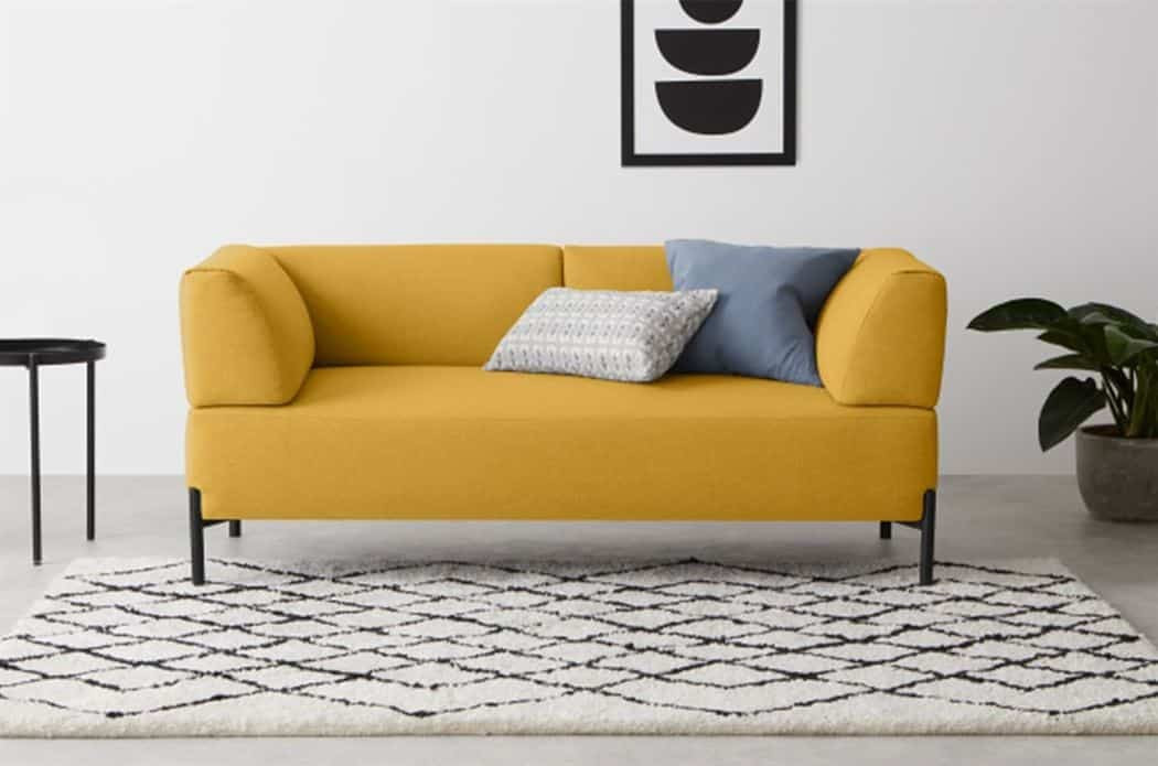 Osaka Canapé fixe 2 places en tissu avec pieds épingles Jaune
