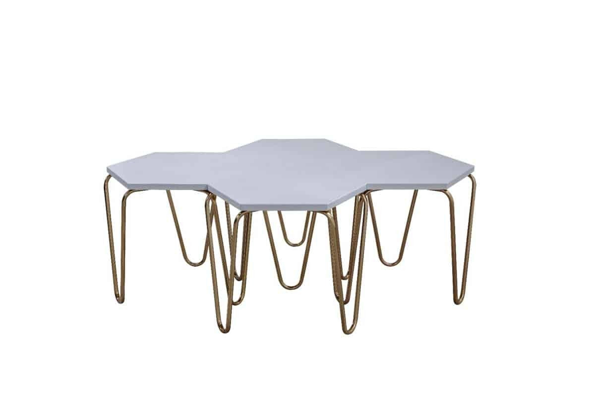 Piramit Table Gigognes Doré Blanc