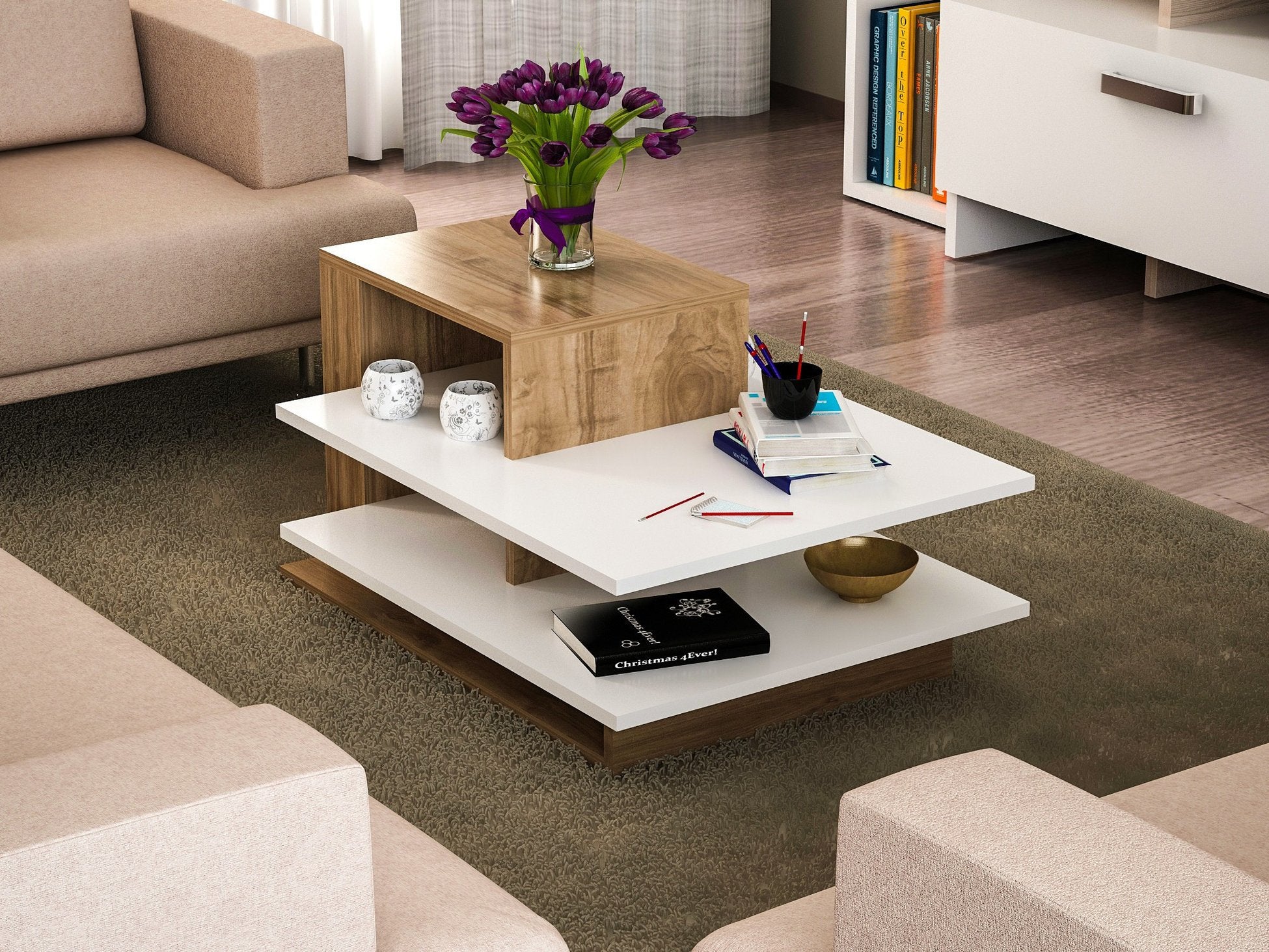 Table basse Venüs - White, Walnut