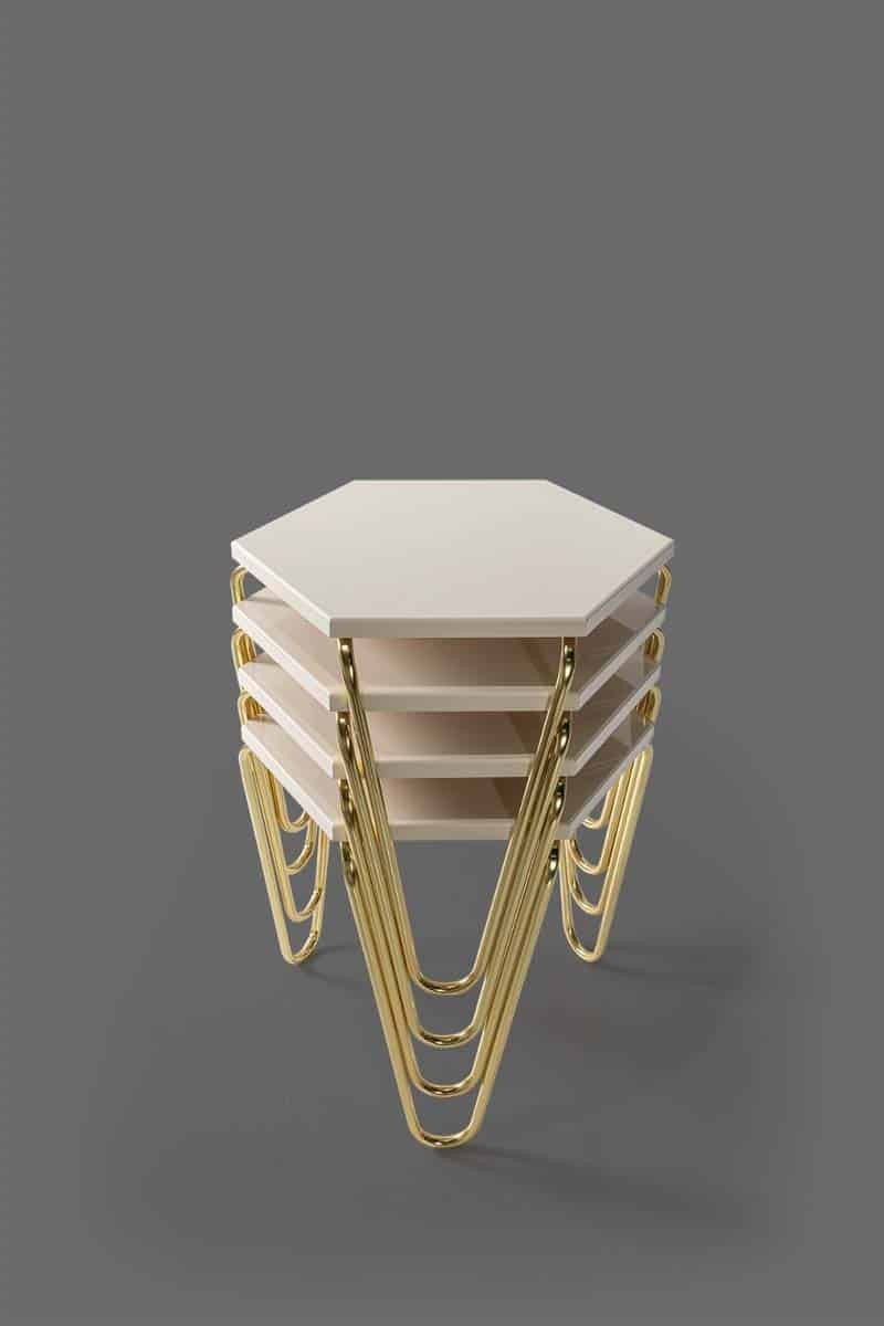 Piramit Table Gigognes Doré Blanc