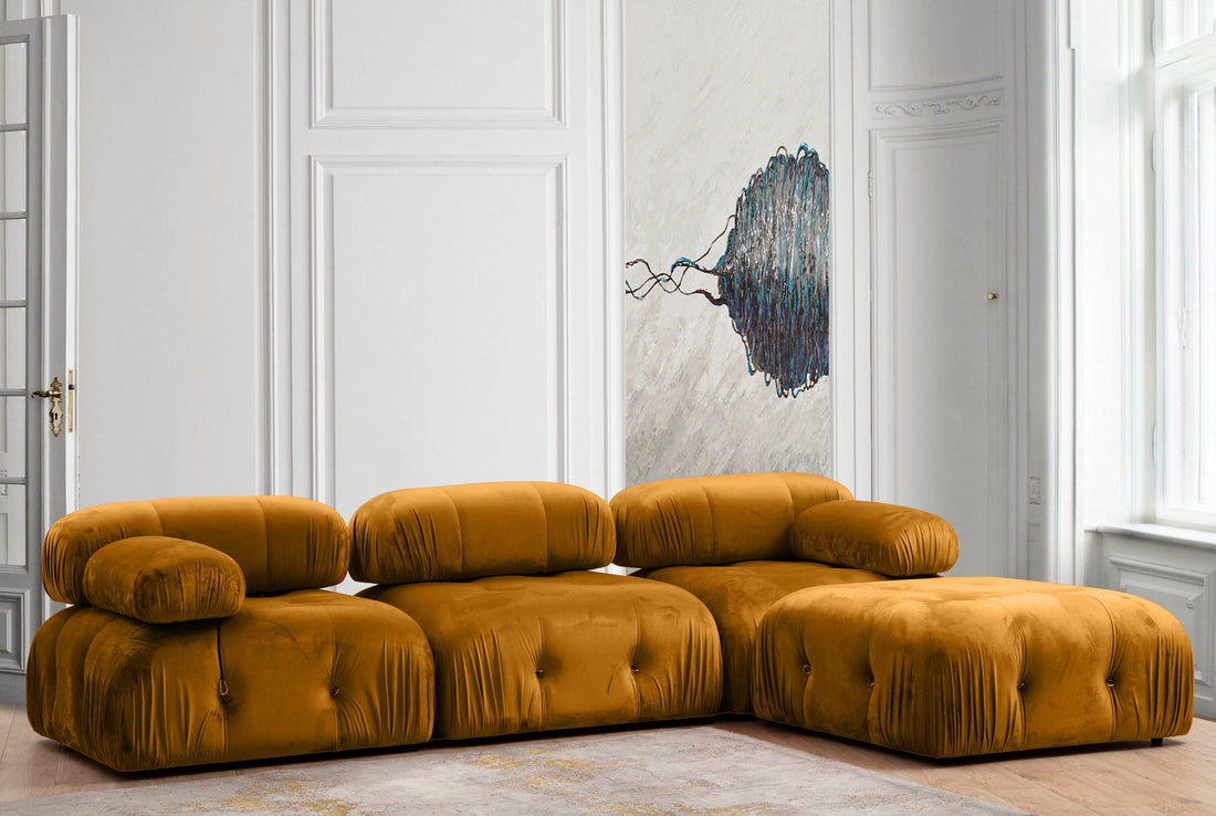 Canapé d'angle modulable et transformable Nourhane Velours Ocre