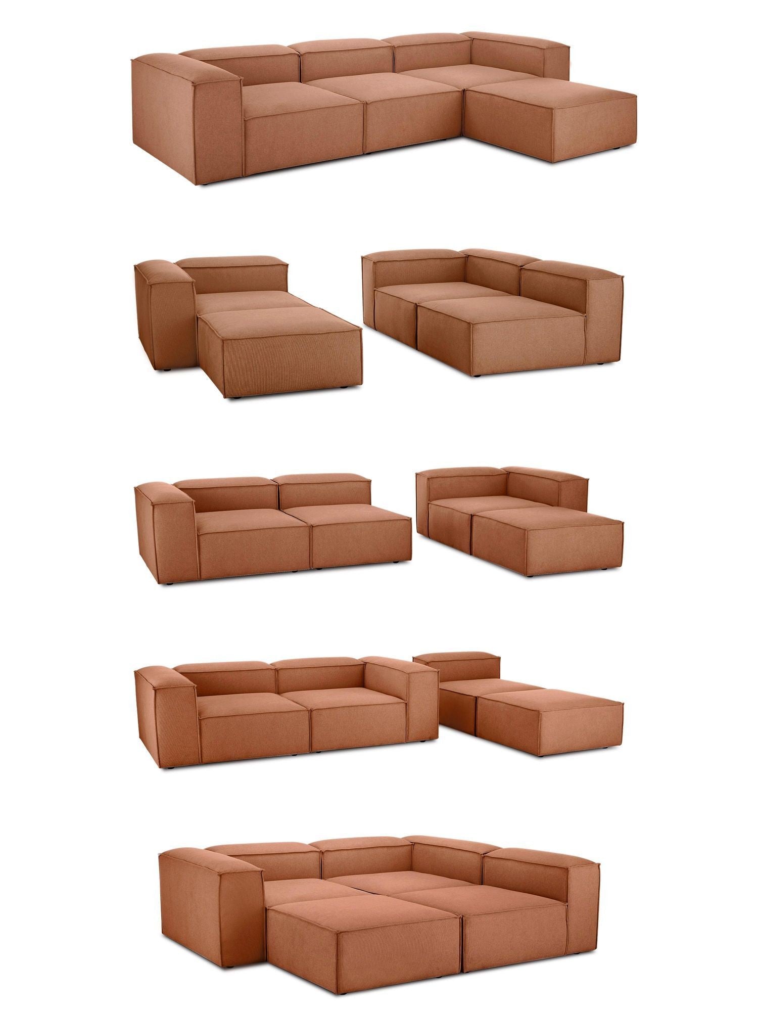 Canapé modulable 4 places en Lin avec pouf Frid