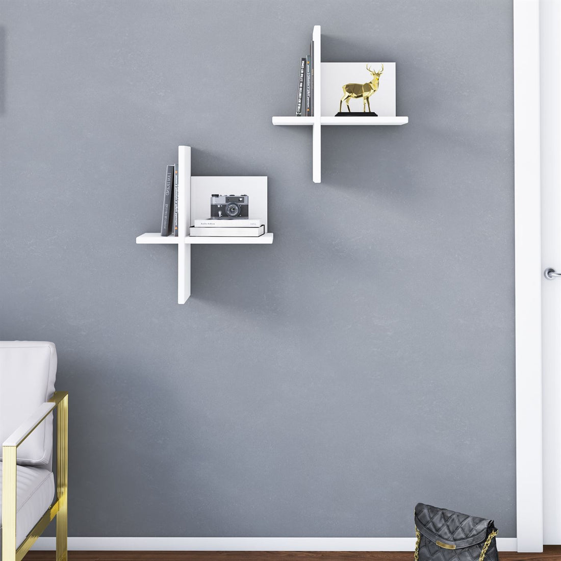 Brick Etagère murale en bois Blanc lot de 2