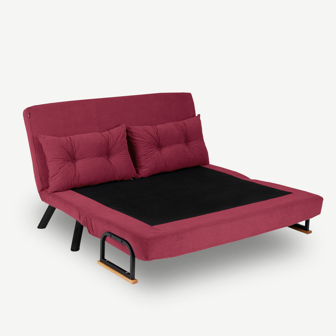 Canapé 2 places convertible Yolanda Métal Noir et Tissu Bordeaux