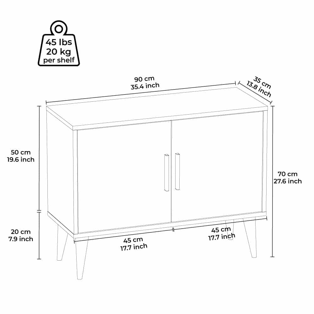 Cordusio Buffet bas 2 portes Vranus 90cm Bois