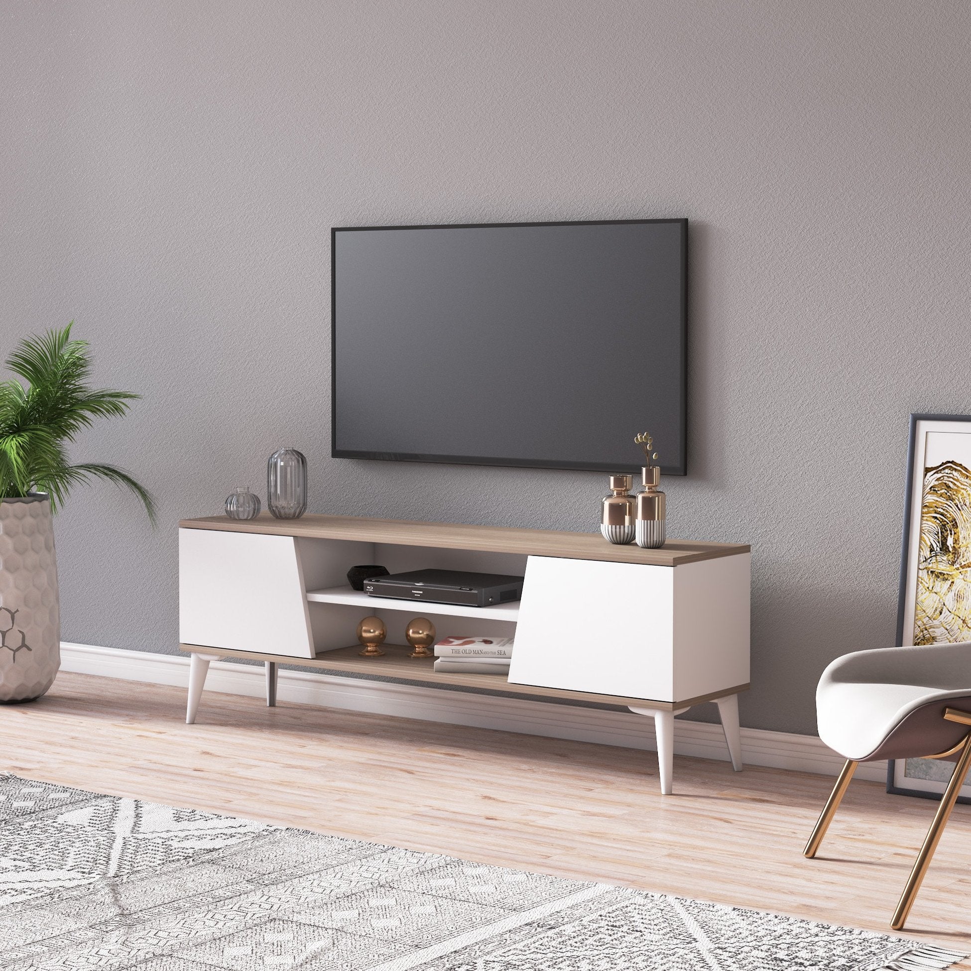 Meuble tv Mareli - Chene,blanc