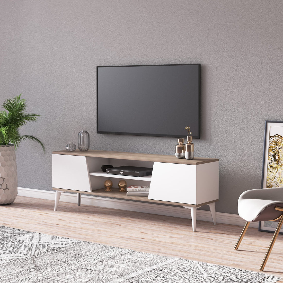 Meuble tv Mareli - Chene,blanc