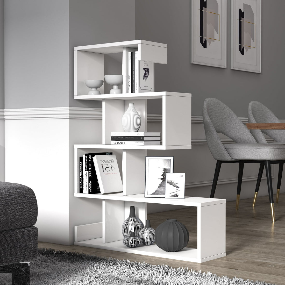 Bibliothèque Longway bianca 4 étagères 80x100h