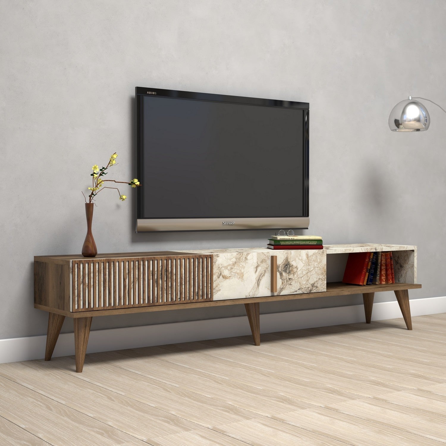 Meuble TV Milan - Walnut, White Marble