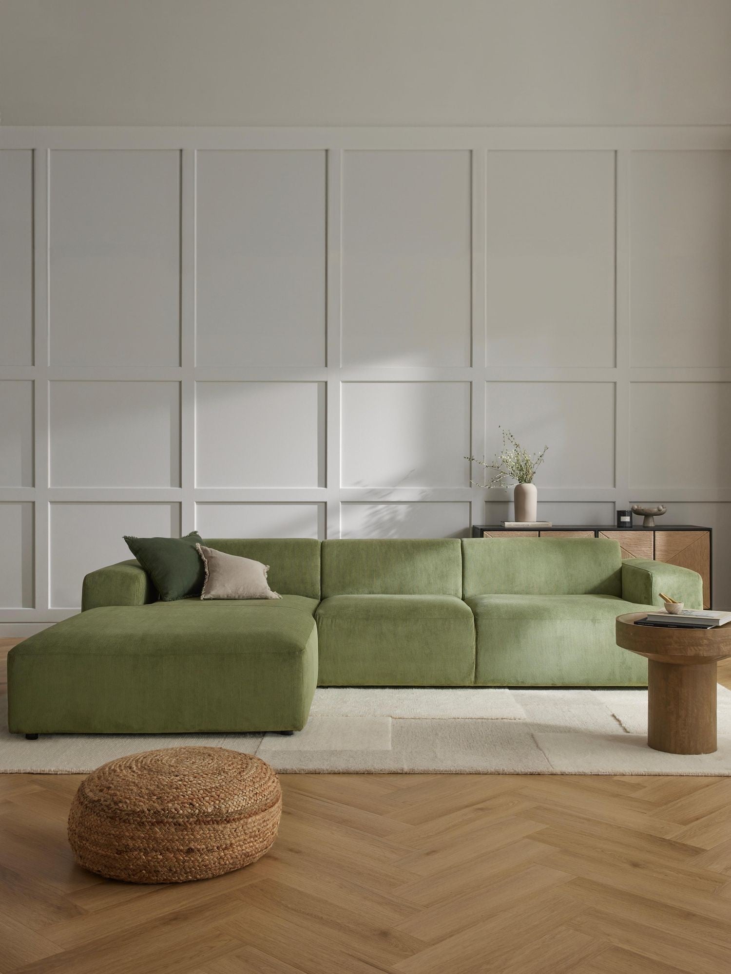 Canapé d'angle 4 places en velours côtelé Molly