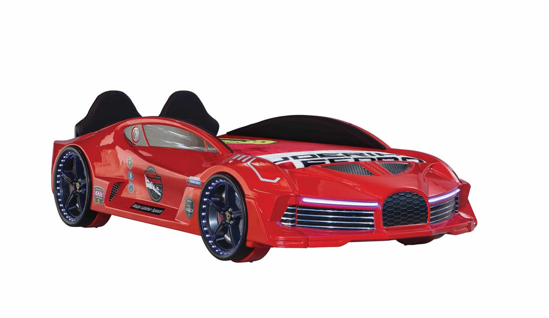 LIT ENFANT VOITURE ROUGE OU BLANCHE EFFETS SONORES ET LED - MoonFull