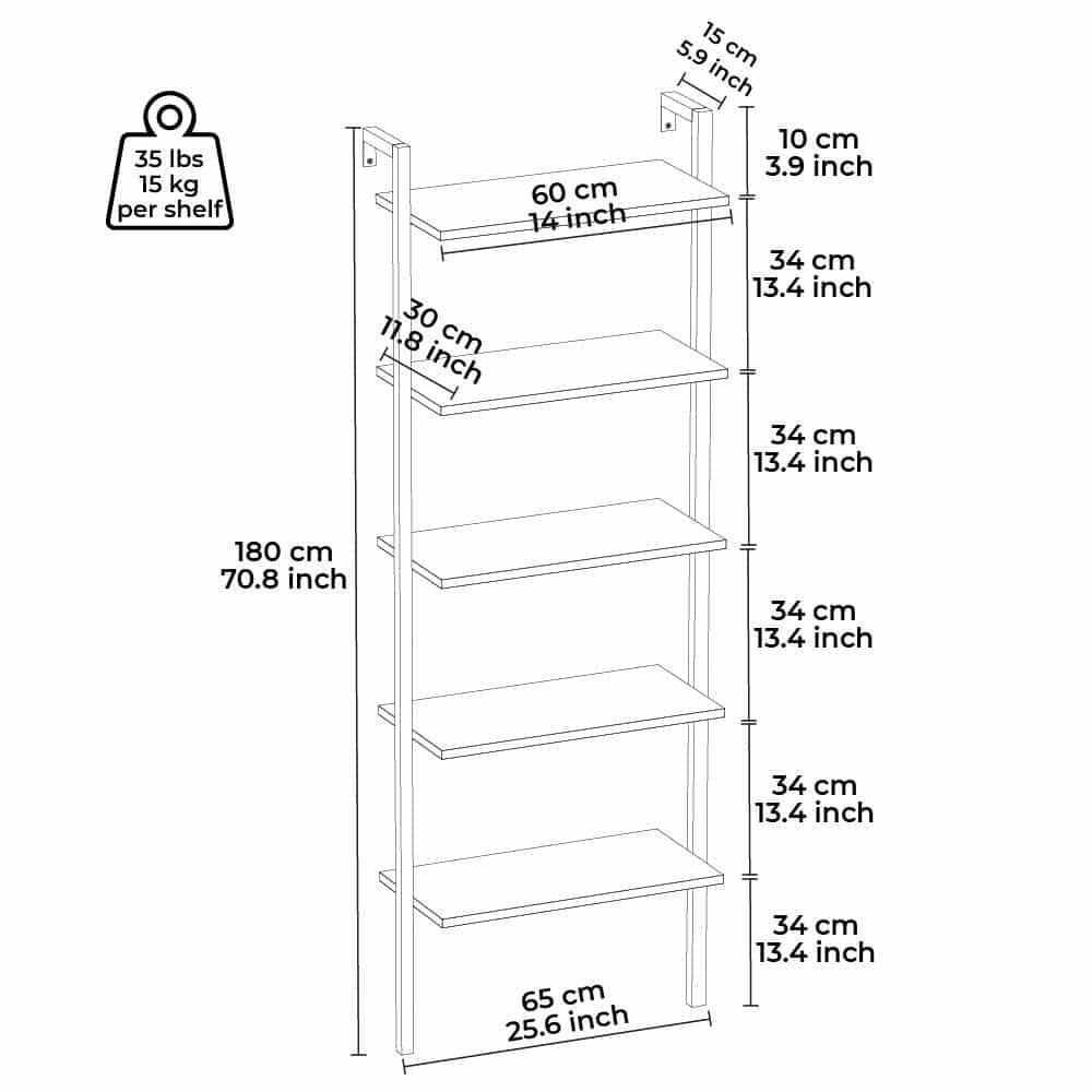 Magliana 5 Tier Shelf Bibliothèque noir et blanc Étagère