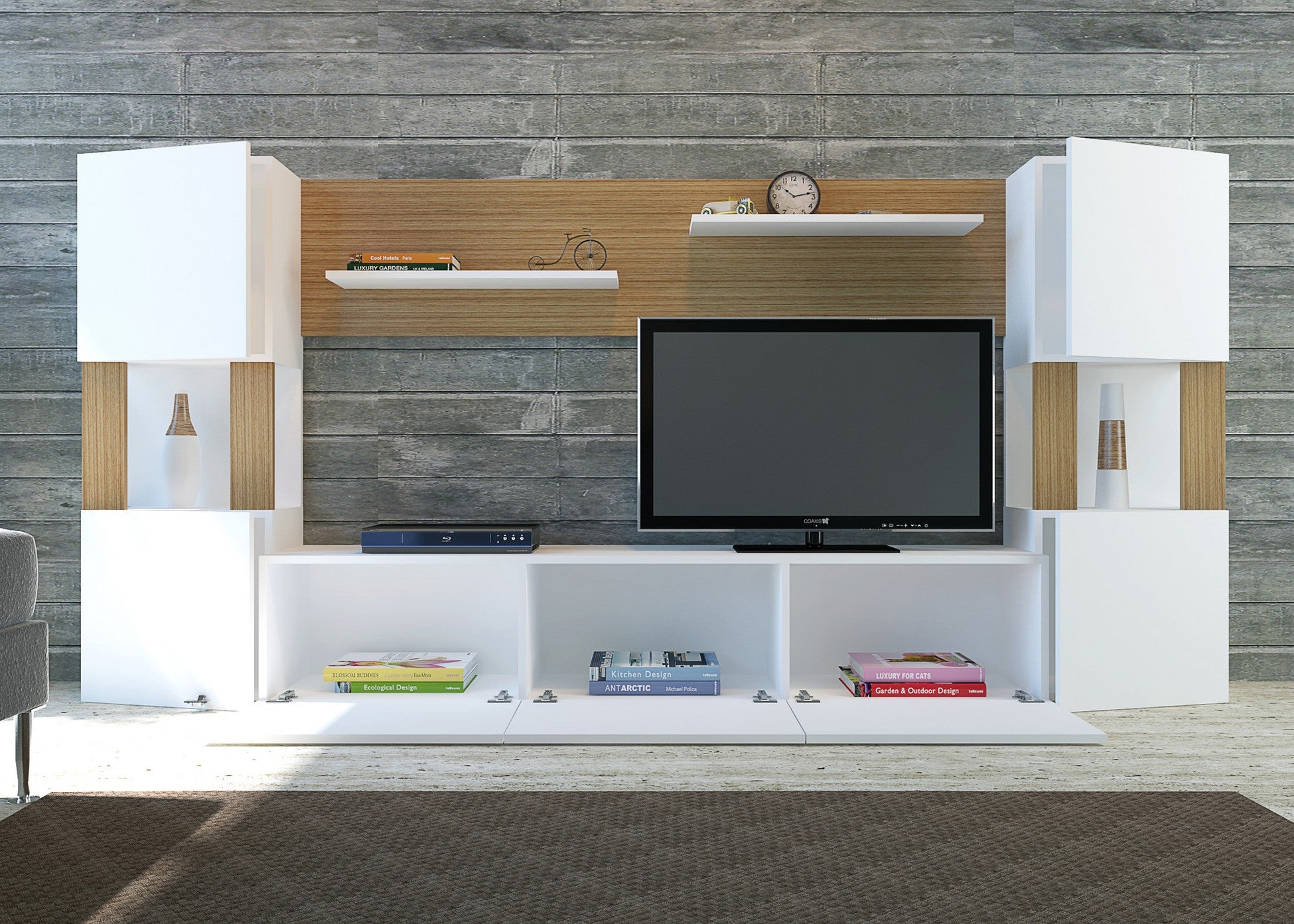 Unité de télévision Lore - White, Teak