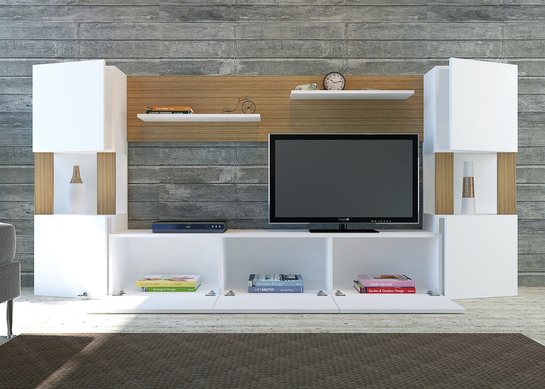 Unité de télévision Lore - White, Teak