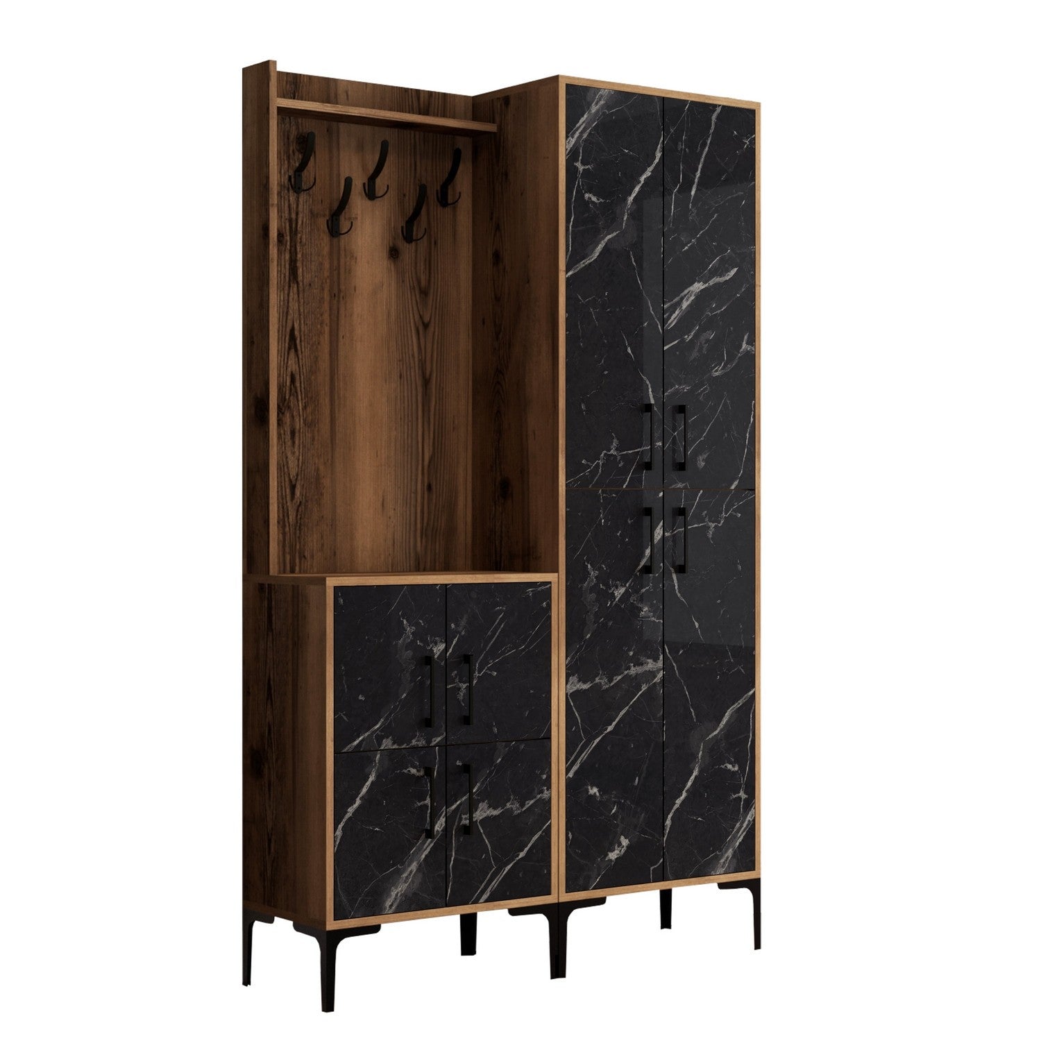 Stand Berlin BA - Walnut, Black Marble
