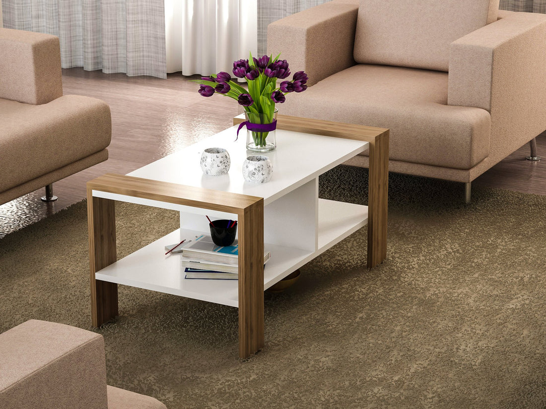 Table basse Erica - White, Walnut