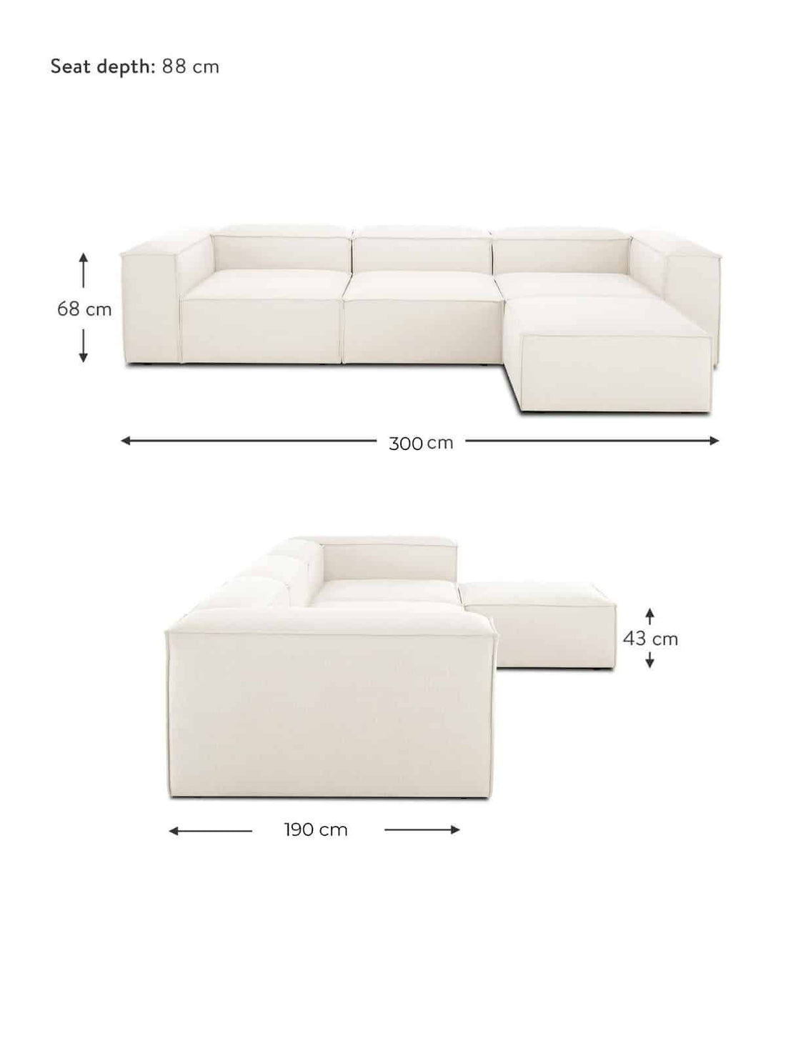 Canapé modulable 4 places en Lin avec pouf Frid