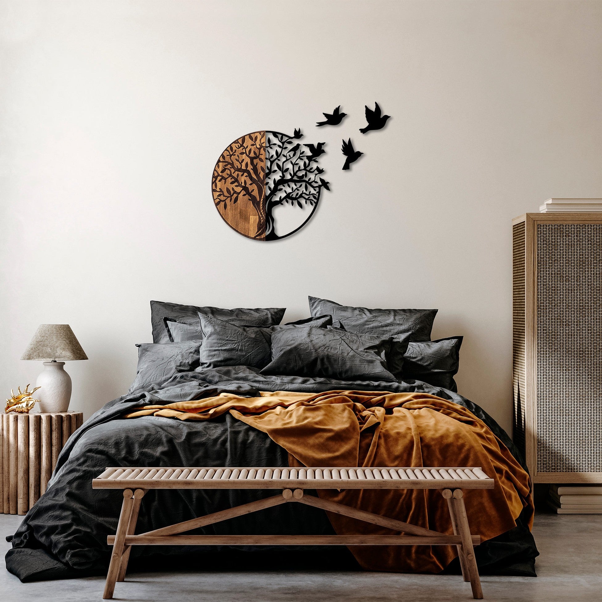 Accessoire mural en bois décoratif Tree And Birds - 322